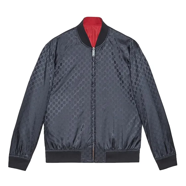Áo Khoác Nam Gucci Reversible Gg Nylon Bomber Jacket 521764 Màu Đen Đỏ (Mặc Hai Mặt) Size 44