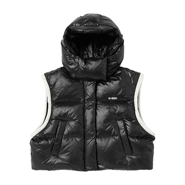 Áo Khoác Lông Vũ Nữ Nerdy Detachable 2-way Sleeve Glossy Down Jacket Màu Đen