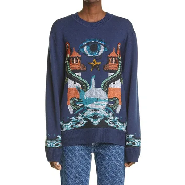 Áo Len Burberry Mermaid-Intarsia Wool Sweater Màu Xanh Navy Size XS - Thời trang - Vua Hàng Hiệu