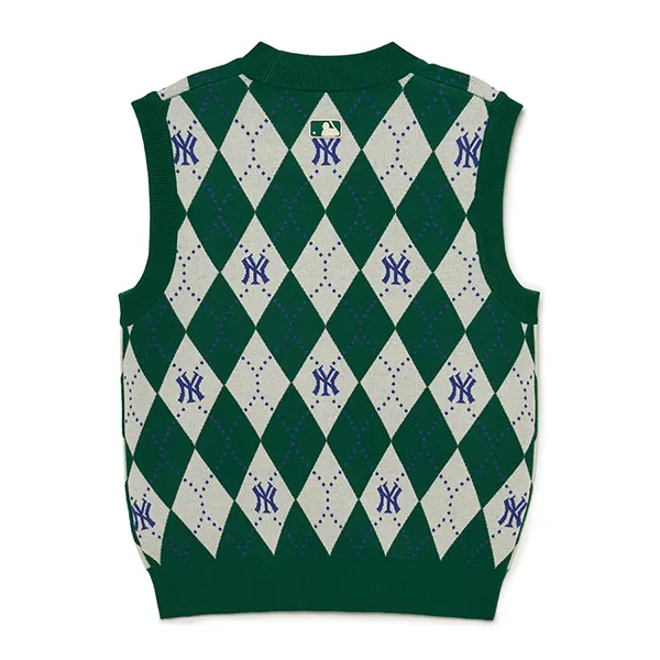 Áo Len MLB Vests Argyle Monogram Vest New York Yankees 3FKPM0334-50GNS Màu Xanh Green