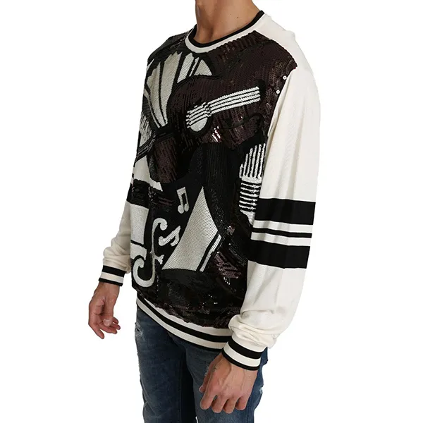 Áo Len Nam Dolce & Gabbana D&G Jazz Sequined Guitar Pullover Top Màu Trắng/Đen Size 46