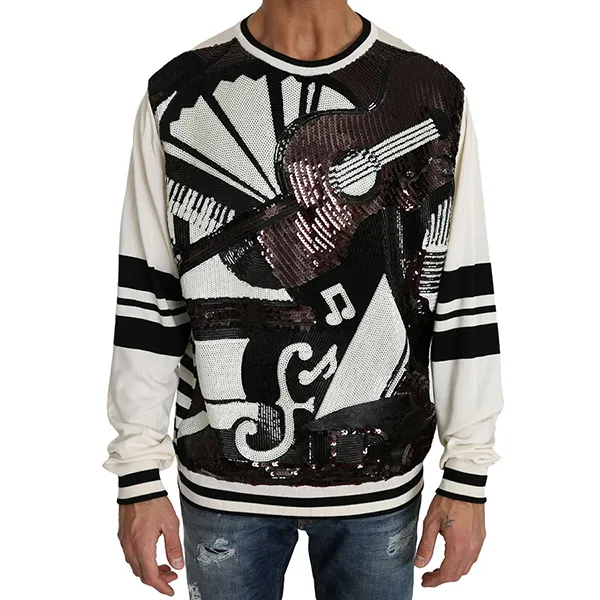 Áo Len Nam Dolce & Gabbana D&G Jazz Sequined Guitar Pullover Top Màu Trắng/Đen Size 46