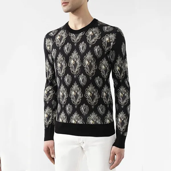 Áo Len Nam Dolce & Gabbana D&G Men's Black Printed Silk Sweater Màu Đen Size 48