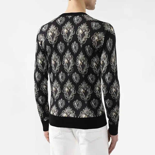 Áo Len Nam Dolce & Gabbana D&G Men's Black Printed Silk Sweater Màu Đen Size 48