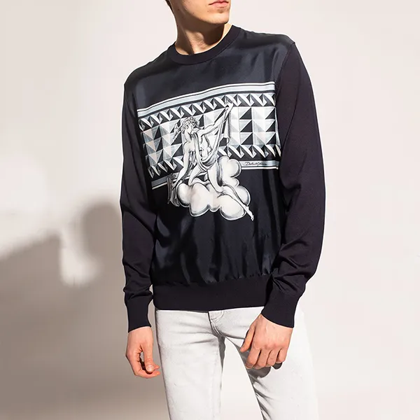 Áo Len Nam Dolce & Gabbana D&G Printed Sweater Màu Xanh Navy Size 44