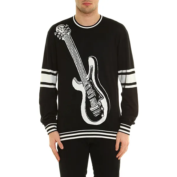 Áo Len Nam Dolce & Gabbana D&G Silk Jacquard Crewneck Sweater Màu Đen Size 48