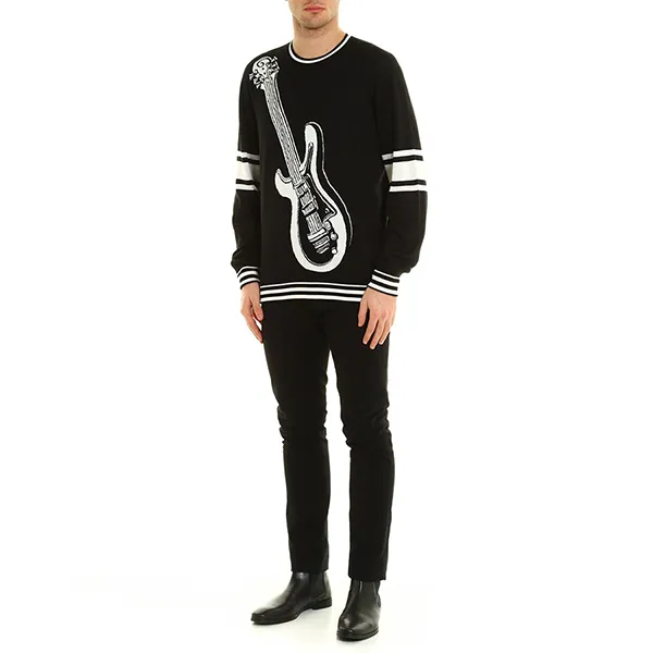 Áo Len Nam Dolce & Gabbana D&G Silk Jacquard Crewneck Sweater Màu Đen Size 48