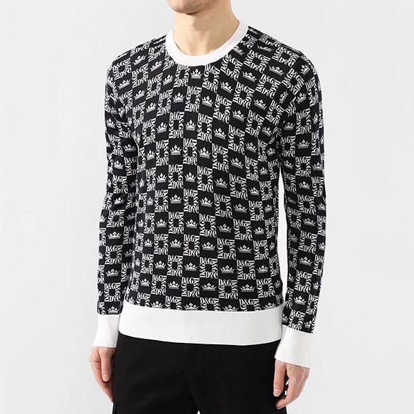 Áo Len Nam Dolce & Gabbana D&G Slim-Fit Logo-Print Silk Sweater Màu Đen Trắng Size 46 - 1