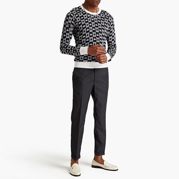 Áo Len Nam Dolce & Gabbana D&G Slim-Fit Logo-Print Silk Sweater Màu Đen Trắng Size 46 - 3