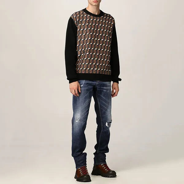 Áo Len Nam Dsquared2 Logo-Panel Wool Jumper Màu Đen/Nâu Size S