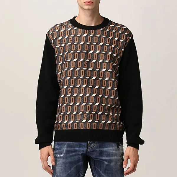 Áo Len Nam Dsquared2 Logo-Panel Wool Jumper Màu Đen/Nâu Size S