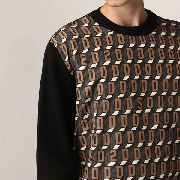 Áo Len Nam Dsquared2 Logo-Panel Wool Jumper Màu Đen/Nâu Size S