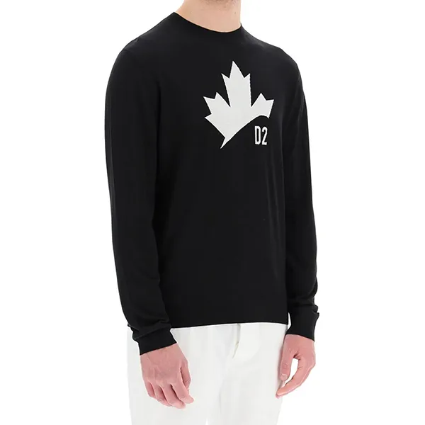 Áo Len Nam Dsquared2 Maple Leaf Jacquard Wool Knit Jumper Màu Đen Size M - Thời trang - Vua Hàng Hiệu