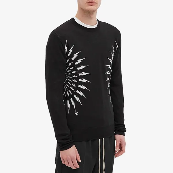 Áo Len Nam Neil Barrett Fair Isle Lightning Bolt Crew Knit Màu Đen Size S