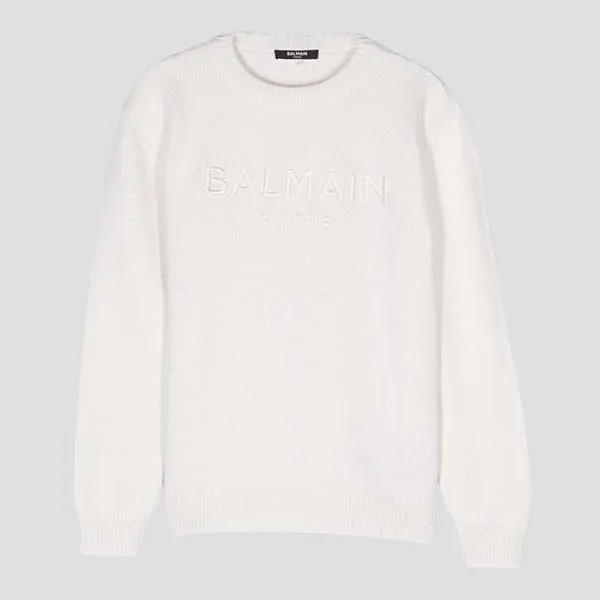 Áo Len Nữ Balmain White With Logo Embroidered BT9P90 W0113/106 Màu Trắng