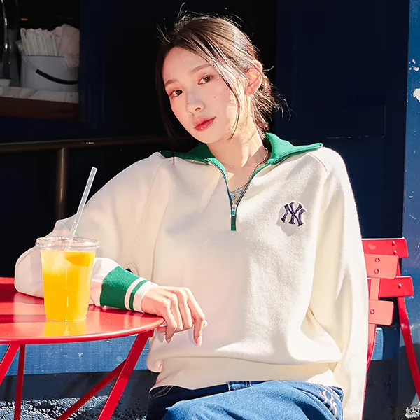 Áo Len Nữ MLB Varsity Crop Half Zip Up New York Yankees 3FKPV0134-50CRD Màu Kem Xanh - Thời trang - Vua Hàng Hiệu