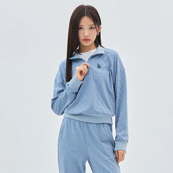 Áo Nỉ Sweater MLB Classic Monogram Jacquard Crop Half Zip U LA Dodgers 3FMTM2134-07BLP Màu Xanh Blue - Thời trang - Vua Hàng Hiệu