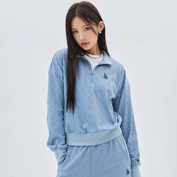 Áo Nỉ Sweater MLB Classic Monogram Jacquard Crop Half Zip U LA Dodgers 3FMTM2134-07BLP Màu Xanh Blue - Thời trang - Vua Hàng Hiệu