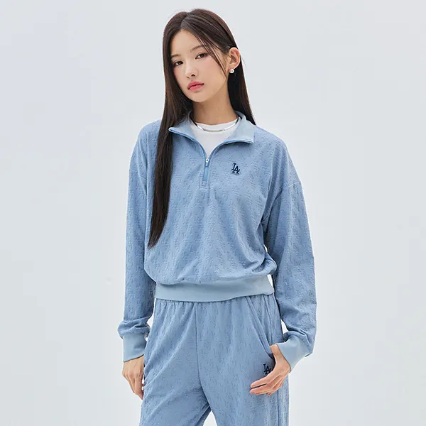 Áo Nỉ Sweater MLB Classic Monogram Jacquard Crop Half Zip U LA Dodgers 3FMTM2134-07BLP Màu Xanh Blue - Thời trang - Vua Hàng Hiệu