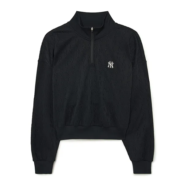 Áo Nỉ Sweater Nữ MLB Classic Monogram Jacquard Crop Half Zip U New York Yankees 3FMTM2134-50BKS Màu Đen - 1