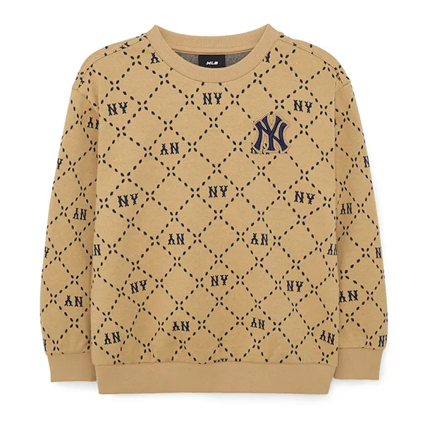 Áo Nỉ Sweater Trẻ Em MLB Diamond Monogram Jagguard New York Yankees 7AMTMD134-50BGS Màu Be