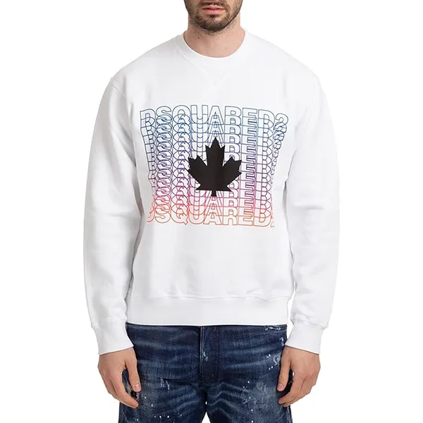 Áo Nỉ Sweater Nam Dsquared2 Multi Logo Maple Leaf S74GU0496 Màu Trắng Size S