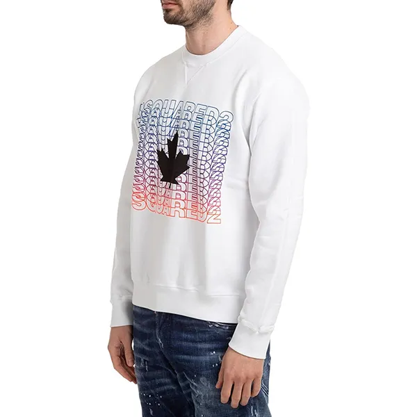 Áo Nỉ Sweater Nam Dsquared2 Multi Logo Maple Leaf S74GU0496 Màu Trắng Size S