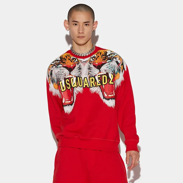 Áo Nỉ Sweater Nam Dsquared2 Tiger Sweatshirt S74GU0597 Màu Đỏ Size S - Thời trang - Vua Hàng Hiệu