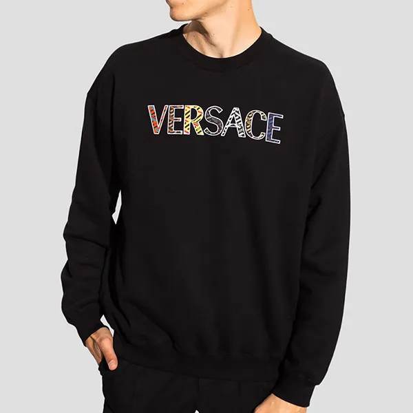 Áo Nỉ Sweater Nam Versace Black With Logo Printed 1002480 1A01812 1B000 Màu Đen