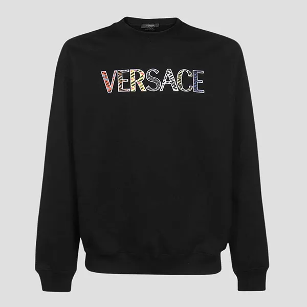 Áo Nỉ Sweater Nam Versace Black With Logo Printed 1002480 1A01812 1B000 Màu Đen