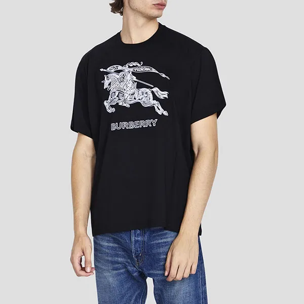 Áo Phông Nam Burberry Black Equestrian Knight Printed Tshirt 8072775 Màu Đen