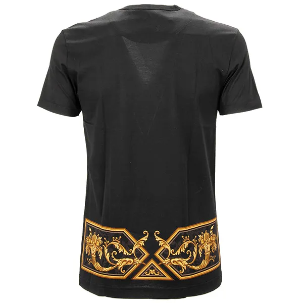 Áo Phông Nam Dolce & Gabbana D&G With DG Baroque Logo Black Gold Tshirt G8KBAT Màu Đen Size 44