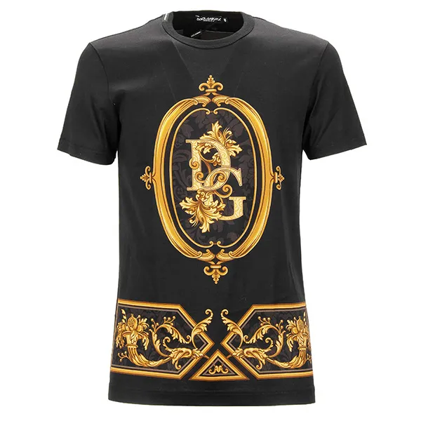 Áo Phông Nam Dolce & Gabbana D&G With DG Baroque Logo Black Gold Tshirt G8KBAT Màu Đen Size 44