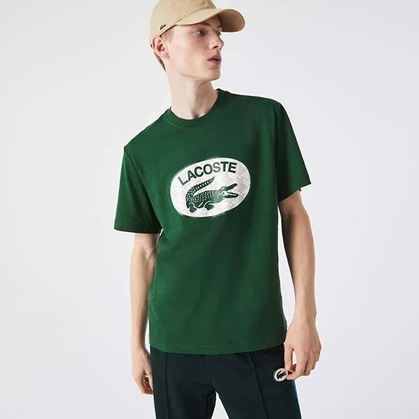 Áo Phông Nam Lacoste Men's Regular Fit Branded Monogram Print T-Shirt TH0064 132 Màu Xanh Green Size 5