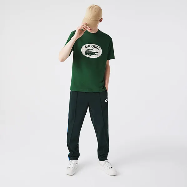 Áo Phông Nam Lacoste Men's Regular Fit Branded Monogram Print T-Shirt TH0064 132 Màu Xanh Green Size 5