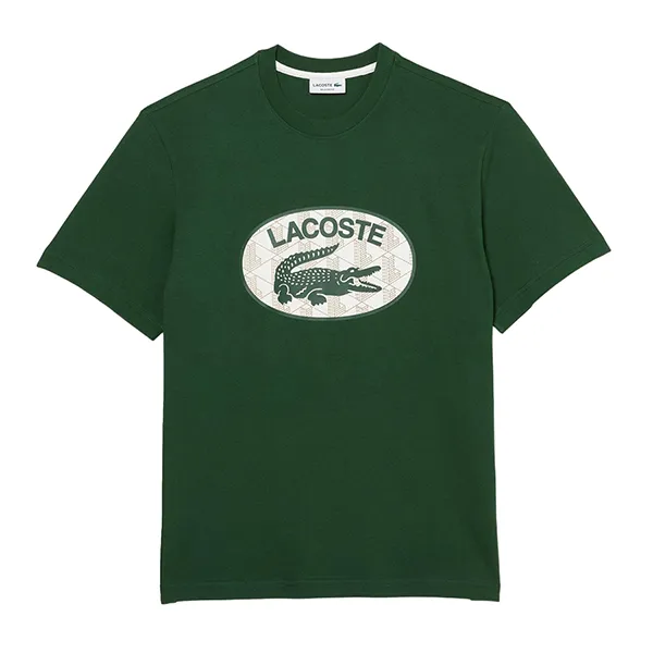 Áo Phông Nam Lacoste Men's Regular Fit Branded Monogram Print T-Shirt TH0064 132 Màu Xanh Green Size 5