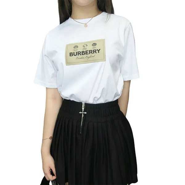 Áo Phông Nữ Burberry White Beige Logo Printed Tshirt 8069422 Màu Trắng