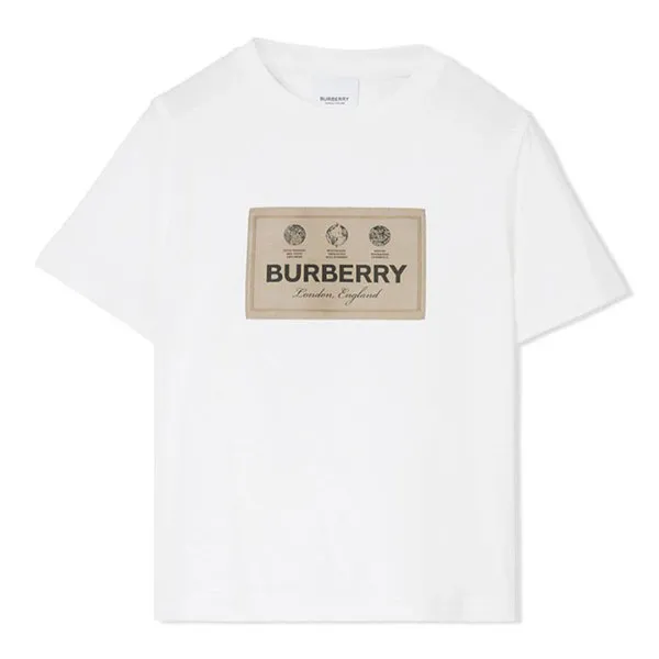 Áo Phông Nữ Burberry White Beige Logo Printed Tshirt 8069422 Màu Trắng