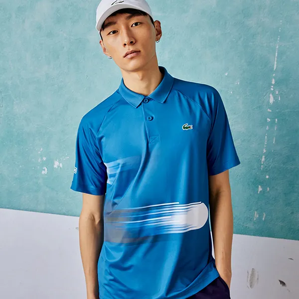 Áo Polo Nam Lacoste Sport Novak Djokovic Print Stretch DH0853 Q6T Màu Xanh Blue Size 4