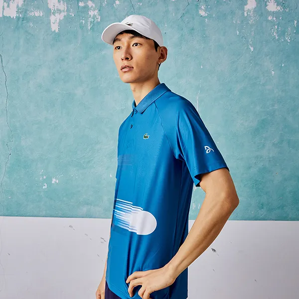 Áo Polo Nam Lacoste Sport Novak Djokovic Print Stretch DH0853 Q6T Màu Xanh Blue Size 4