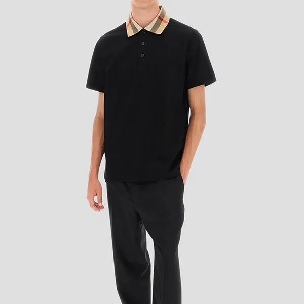 Áo Polo Nam Burberry Black With Collar Check Camel Printed 8071620 Màu Đen Size L