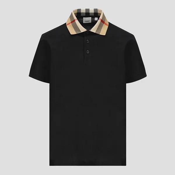 Áo Polo Nam Burberry Black With Collar Check Camel Printed 8071620 Màu Đen Size L
