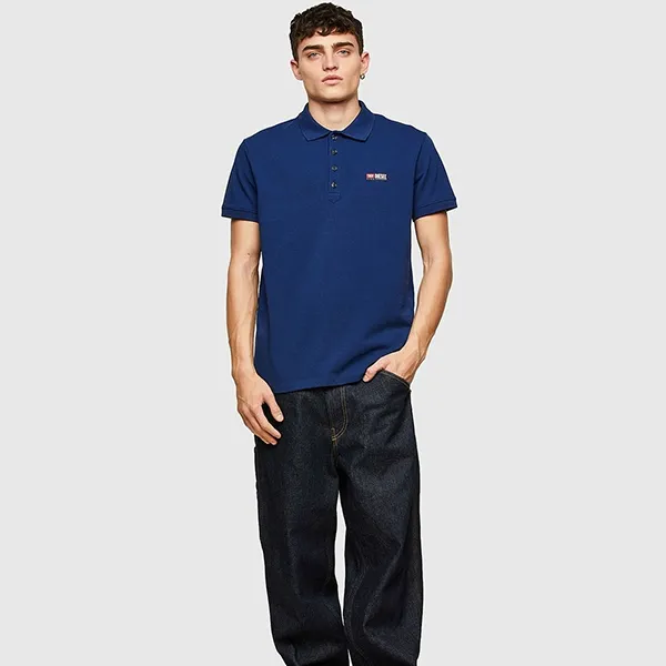 Áo Polo Nam Diesel T-Weet-Split Polo Shirt A00418RBAWH GB05 Màu Xanh Dương Size L - Thời trang - Vua Hàng Hiệu
