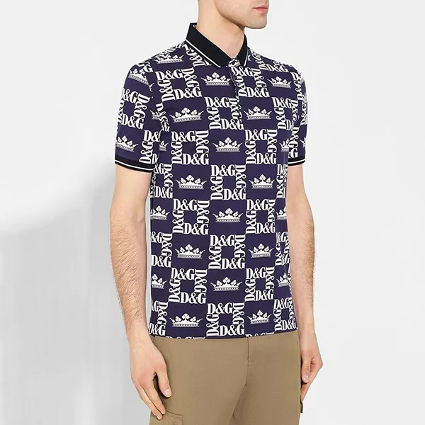 Áo Polo Nam Dolce & Gabbana D&G G8HU6T-FS76Z Màu Xanh Họa Tiết Size 50