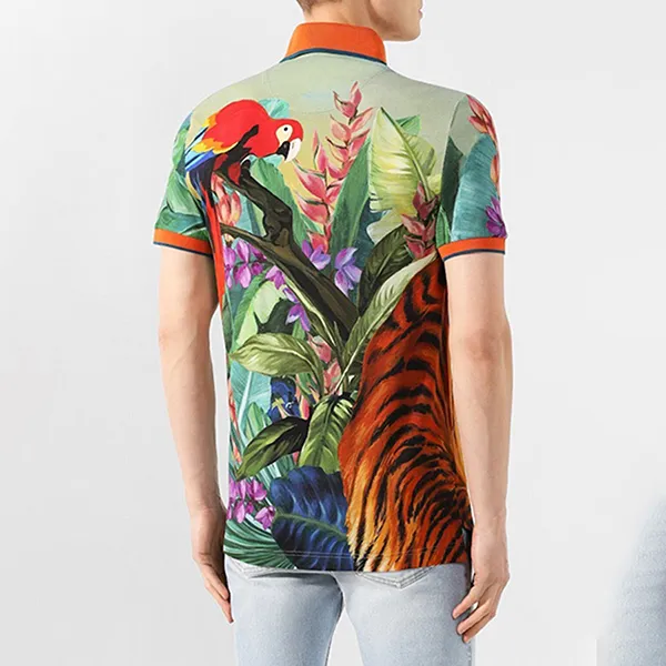 Áo Polo Nam Dolce & Gabbana D&G Print Short Sleeved Shirt G8LB0TFI7VB Màu Xanh Họa Tiết Size 44