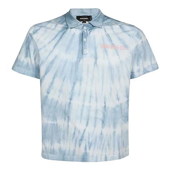 Áo Polo Nam Dsquared2 Blue Tie Dye Waves S74GL0062 S22427 Màu Xanh Nhạt Size M - 3