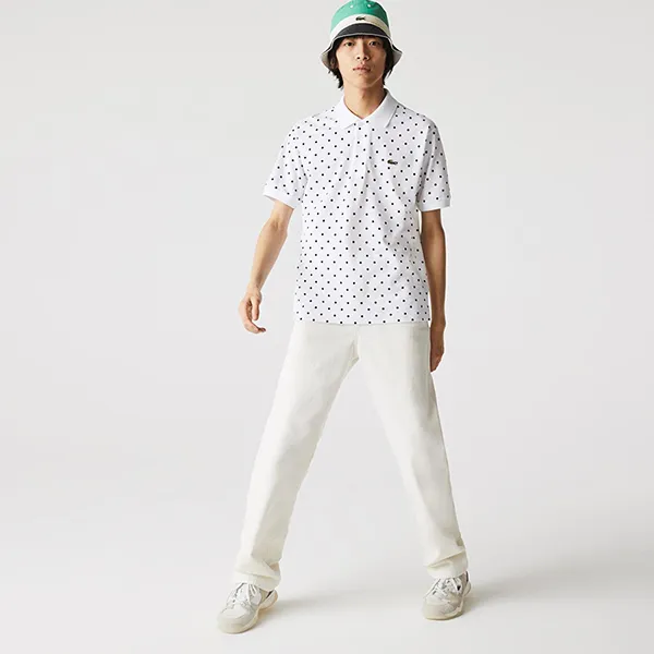 Áo Polo Nam Lacoste Men’s Classic Fit Polka Dot Cotton Piqué Shirt PH2383 00 522 Màu Trắng Chấm Bi Size 5