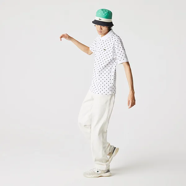 Áo Polo Nam Lacoste Men’s Classic Fit Polka Dot Cotton Piqué Shirt PH2383 00 522 Màu Trắng Chấm Bi Size 5