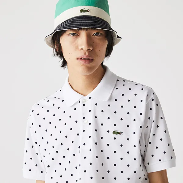 Áo Polo Nam Lacoste Men’s Classic Fit Polka Dot Cotton Piqué Shirt PH2383 00 522 Màu Trắng Chấm Bi Size 5