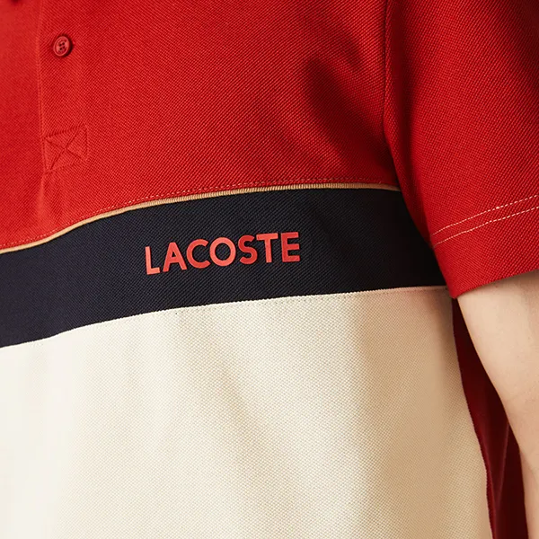 Áo Polo Nam Lacoste Men's Regular Fit Color-Block Cotton Piqué Polo PH9766 LA0 Màu Be/Đỏ Size 3
